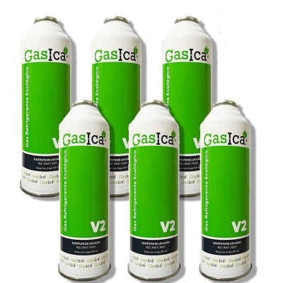 6 Botellas Gas Ecologico Gasica V2 255Gr Sustituto R22, R32, R407C, R410A Freeze Organico