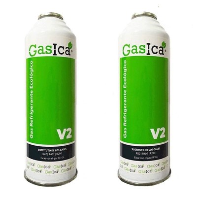 2 Botellas Gas Ecologico Gasica V2 255Gr Sustituto R22, R32, R407C, R410A Freeze Organico