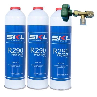 3 Botellas Gas Refrigerante R290 + Valvula 370Gr Propano