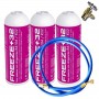 3 Botellas Gas Ecologico Refrigerante Freeze Organico +32 350Gr + Valvula + Manguera Sustituto R32, R410A