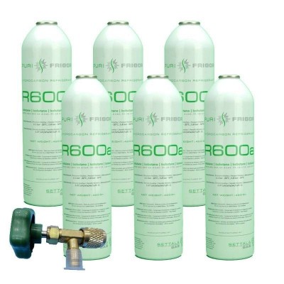 6 Botellas Gas Refrigerante R600 + Valvula 420Gr Isobutano