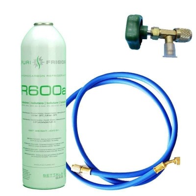 1 Botella Gas Refrigerante R600 + Manguera + Valvula 420Gr Isobutano