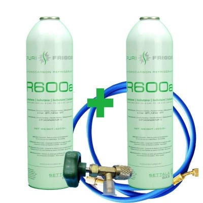 2 Botellas Gas Refrigerante R600 + Manguera + Valvula 420Gr Isobutano