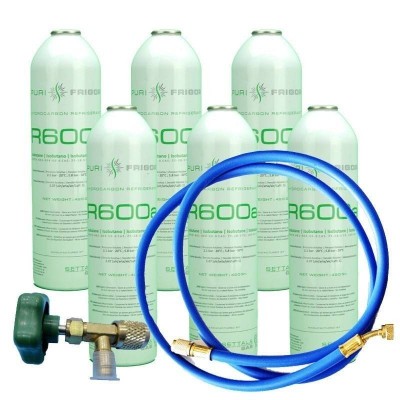 6 Botellas Gas Refrigerante R600 + Manguera + Valvula 420Gr Isobutano