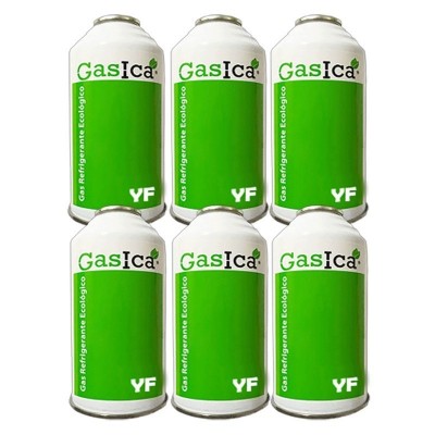 6 Botellas Gas Ecologico Gasica YF 171gr Sustituto R1234YF Freeze Organico